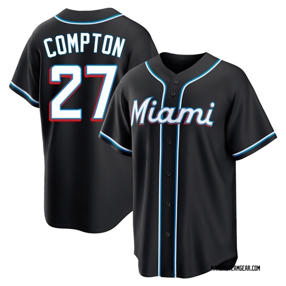 Men's Miami Marlins Brandon Compton Black Fashion Out Jersey - Replica