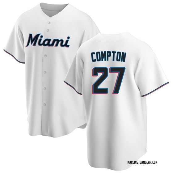 Men's Miami Marlins Brandon Compton White Home Jersey - Replica