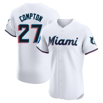 Men's Miami Marlins Brandon Compton White Home Patch Jersey - Elite