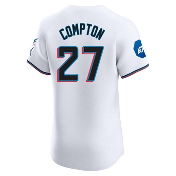 Men's Miami Marlins Brandon Compton White Home Patch Jersey - Elite