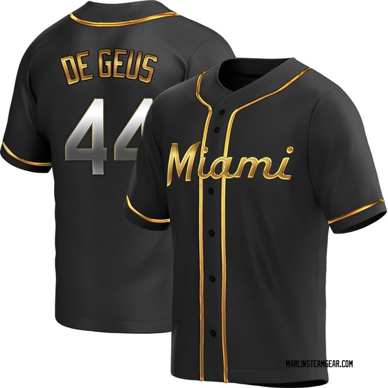 Men's Miami Marlins Brett de Geus Black Golden Alternate Jersey - Replica