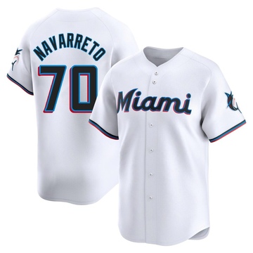Men's Miami Marlins Brian Navarreto White Home Jersey - Limited
