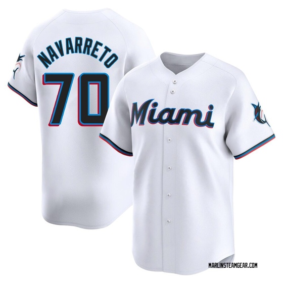 Men's Miami Marlins Brian Navarreto White Home Jersey - Limited