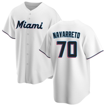 Men's Miami Marlins Brian Navarreto White Home Jersey - Replica