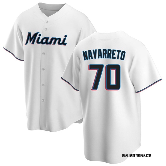 Men's Miami Marlins Brian Navarreto White Home Jersey - Replica