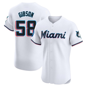 Men's Miami Marlins Cade Gibson White Home Patch Jersey - Elite