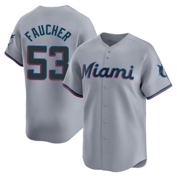 Men's Miami Marlins Calvin Faucher Gray Road Jersey - Limited