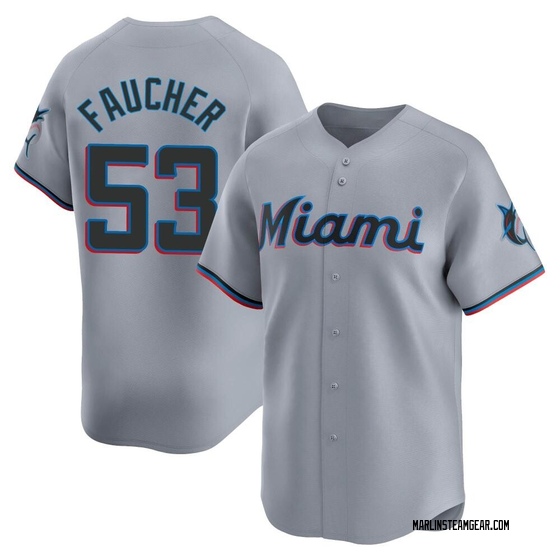 Men's Miami Marlins Calvin Faucher Gray Road Jersey - Limited