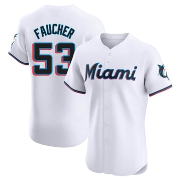 Men's Miami Marlins Calvin Faucher White Home Jersey - Elite