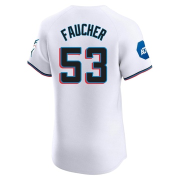 Men's Miami Marlins Calvin Faucher White Home Patch Jersey - Elite