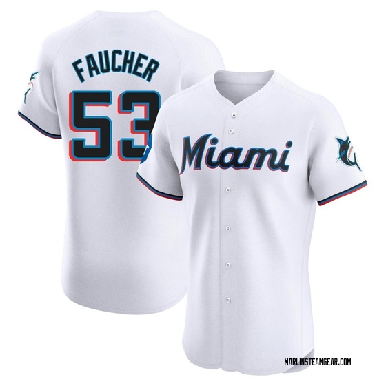 Men's Miami Marlins Calvin Faucher White Home Patch Jersey - Elite