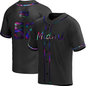 Men's Miami Marlins Christian Roa Black Holographic Alternate Jersey - Replica
