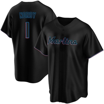 Men's Miami Marlins Connor Norby Black Alternate Jersey - Replica