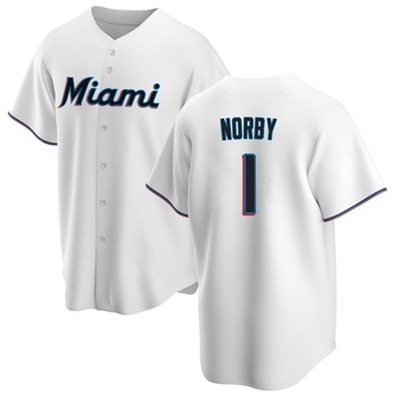 Men's Miami Marlins Connor Norby White Home Jersey - Replica