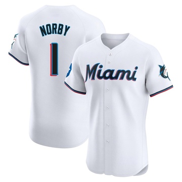 Men's Miami Marlins Connor Norby White Home Patch Jersey - Elite