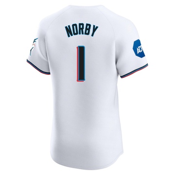 Men's Miami Marlins Connor Norby White Home Patch Jersey - Elite