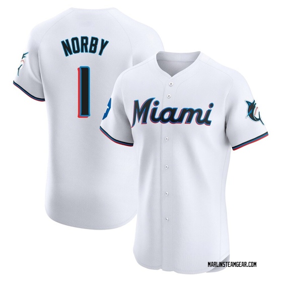 Men's Miami Marlins Connor Norby White Home Patch Jersey - Elite