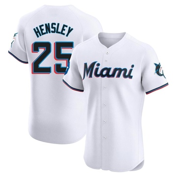 Men's Miami Marlins David Hensley White Home Patch Jersey - Elite