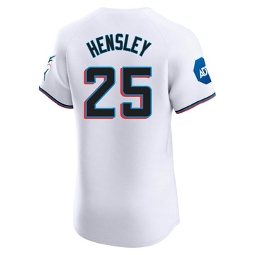 Men's Miami Marlins David Hensley White Home Patch Jersey - Elite