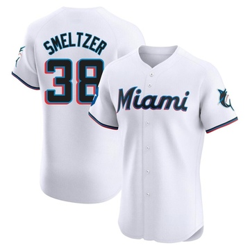 Men's Miami Marlins Devin Smeltzer White Home Patch Jersey - Elite