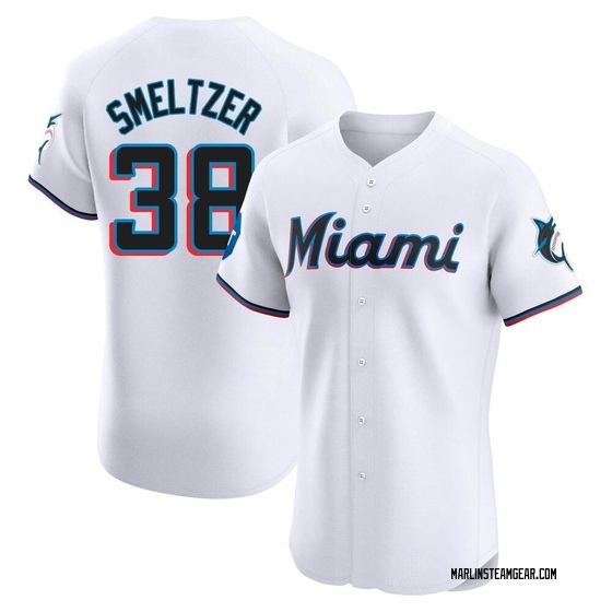 Men's Miami Marlins Devin Smeltzer White Home Patch Jersey - Elite