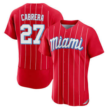 Men's Miami Marlins Edward Cabrera Red 2021 City Connect Jersey - Authentic
