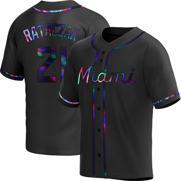 Men's Miami Marlins Eric Rataczak Black Holographic Alternate Jersey - Replica