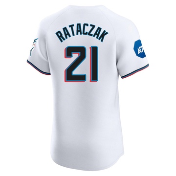 Men's Miami Marlins Eric Rataczak White Home Patch Jersey - Elite