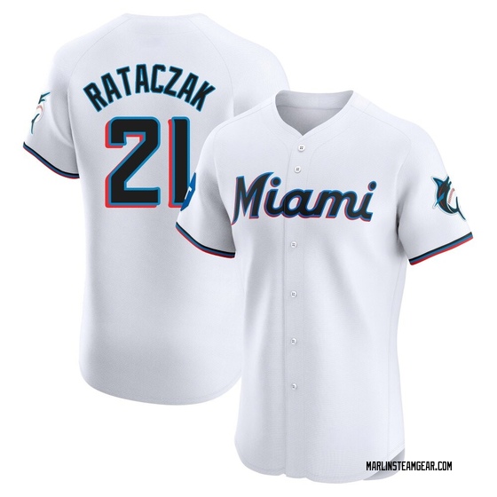 Men's Miami Marlins Eric Rataczak White Home Patch Jersey - Elite