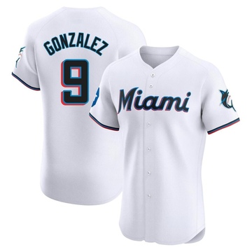 Men's Miami Marlins Erik Gonzalez White Home Patch Jersey - Elite