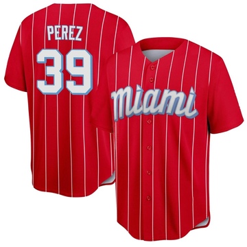 Men's Miami Marlins Eury Perez Red 2021 City Connect Jersey - Replica