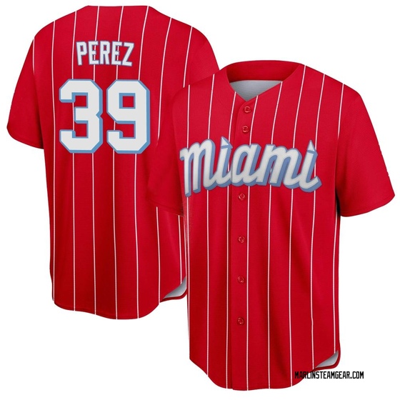 Men's Miami Marlins Eury Perez Red 2021 City Connect Jersey - Replica
