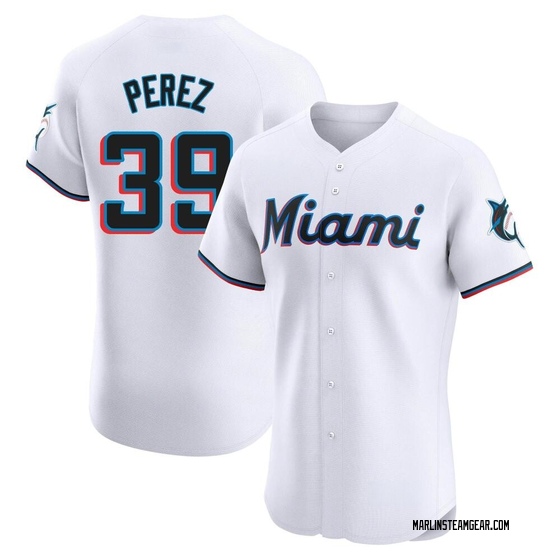 Men's Miami Marlins Eury Perez White Home Jersey - Elite