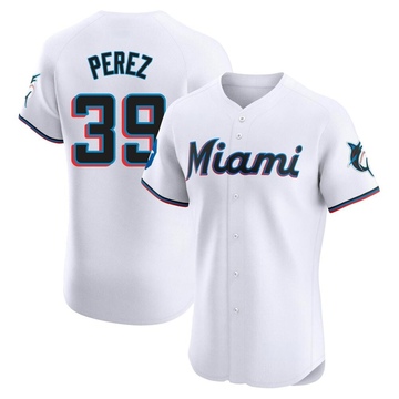 Men's Miami Marlins Eury Perez White Home Patch Jersey - Elite