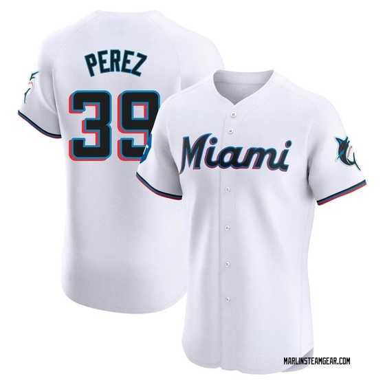 Men's Miami Marlins Eury Perez White Home Patch Jersey - Elite