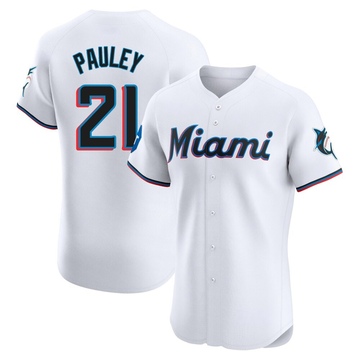 Men's Miami Marlins Graham Pauley White Home Patch Jersey - Elite
