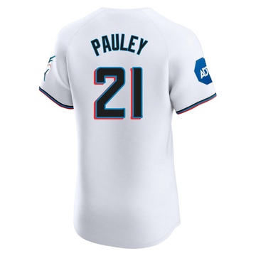 Men's Miami Marlins Graham Pauley White Home Patch Jersey - Elite