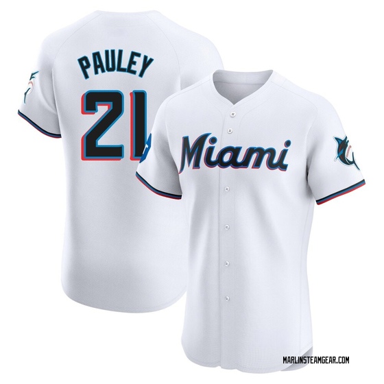 Men's Miami Marlins Graham Pauley White Home Patch Jersey - Elite