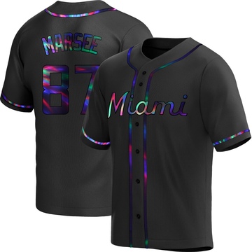 Men's Miami Marlins Jakob Marsee Black Holographic Alternate Jersey - Replica