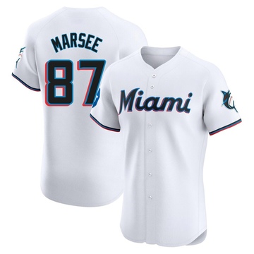 Men's Miami Marlins Jakob Marsee White Home Patch Jersey - Elite
