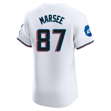 Men's Miami Marlins Jakob Marsee White Home Patch Jersey - Elite