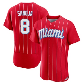 Men's Miami Marlins Javier Sanoja Red 2021 City Connect Jersey - Authentic