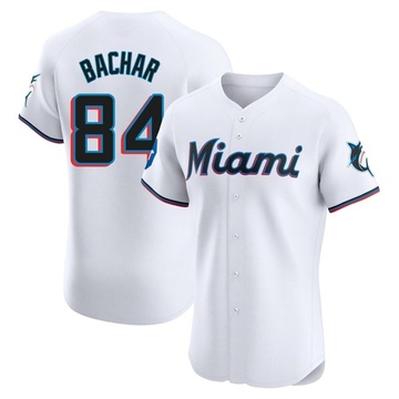 Men's Miami Marlins Lake Bachar White Home Patch Jersey - Elite