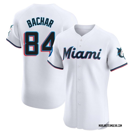 Men's Miami Marlins Lake Bachar White Home Patch Jersey - Elite