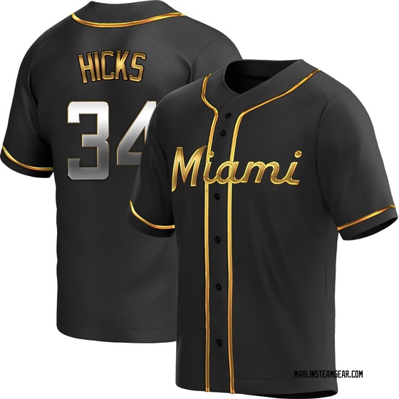 Men's Miami Marlins Liam Hicks Black Golden Alternate Jersey - Replica