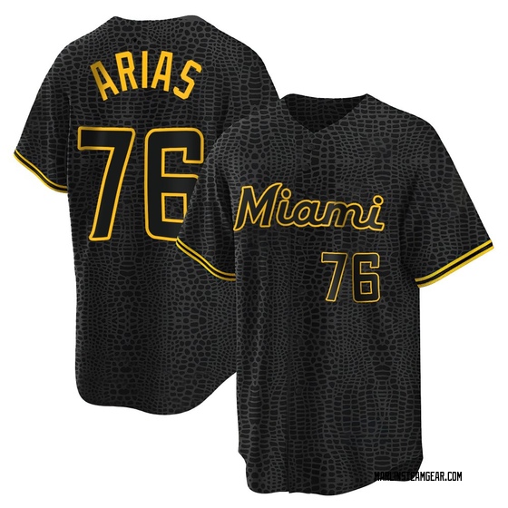 Men's Miami Marlins Luarbert Arias Black Snake Skin City Jersey - Replica