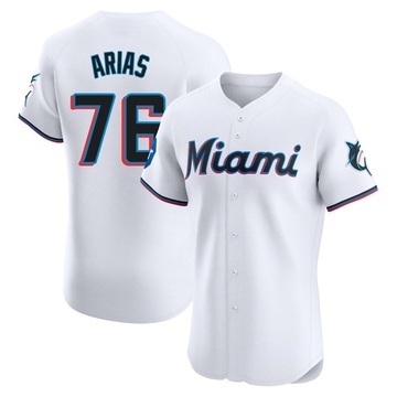 Men's Miami Marlins Luarbert Arias White Home Patch Jersey - Elite