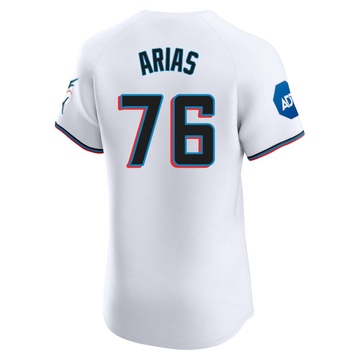 Men's Miami Marlins Luarbert Arias White Home Patch Jersey - Elite