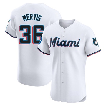 Men's Miami Marlins Matt Mervis White Home Patch Jersey - Elite