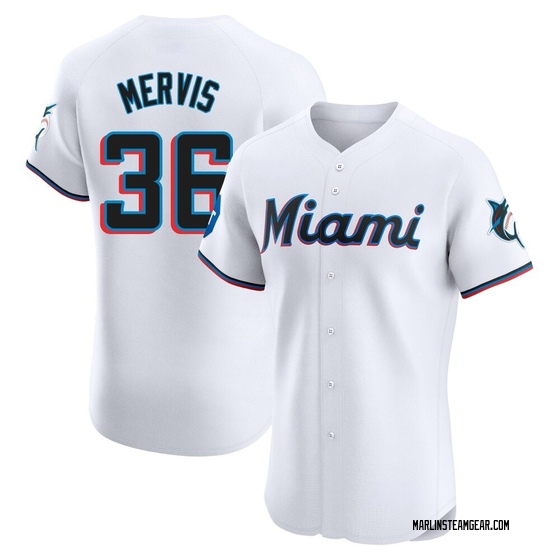 Men's Miami Marlins Matt Mervis White Home Patch Jersey - Elite